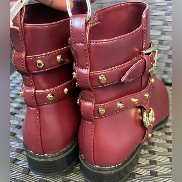 MICHAEL KORS BOOTS,Michael Kors Wine Red Ankle Boots with Gold Details - Picture 13 of 16